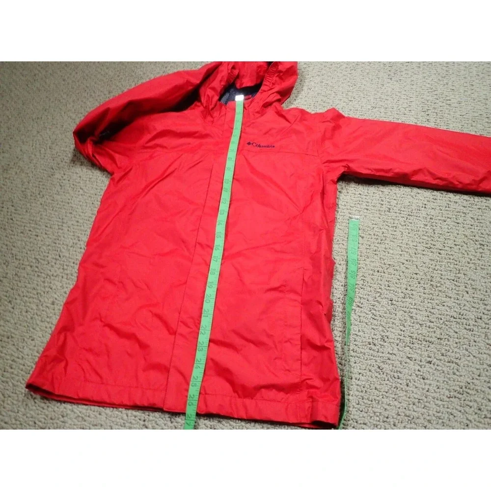 Columbia Rain Jacket Boys Large Red Excellent Packable Omni-Tech Waterproof Hood